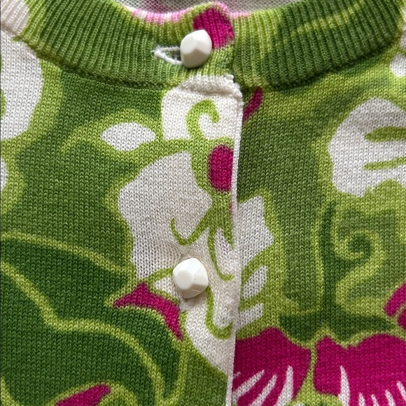 Talbots floral print women’s cardigan quarter length sleeve green pink size S - Picture 6 of 7